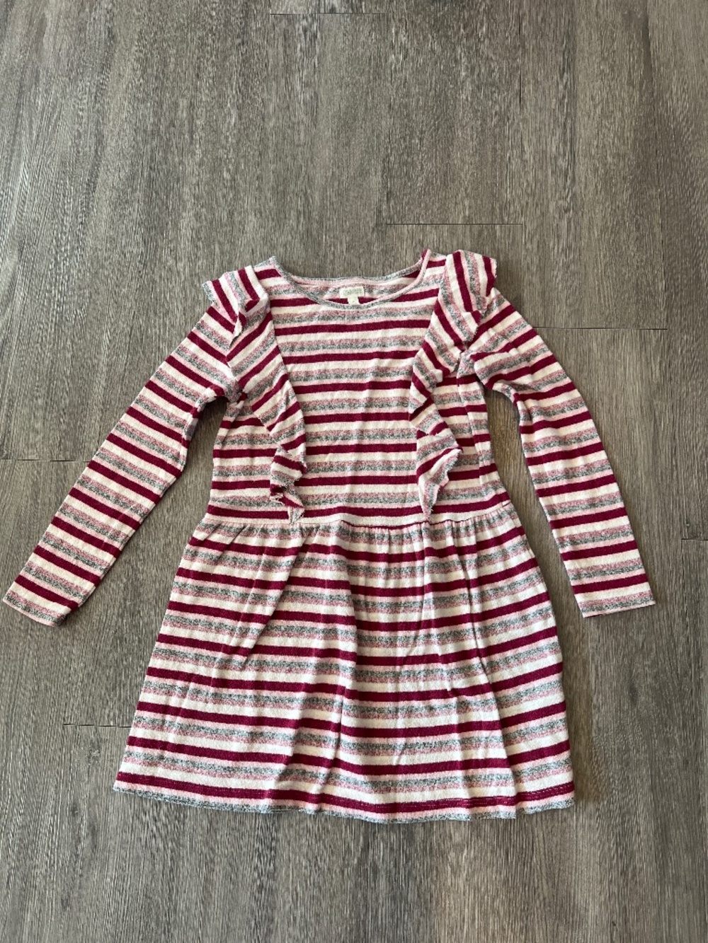 Gymboree girls raspberry maroon, grey, pink, cream stripe knit dress (M, 7-8)